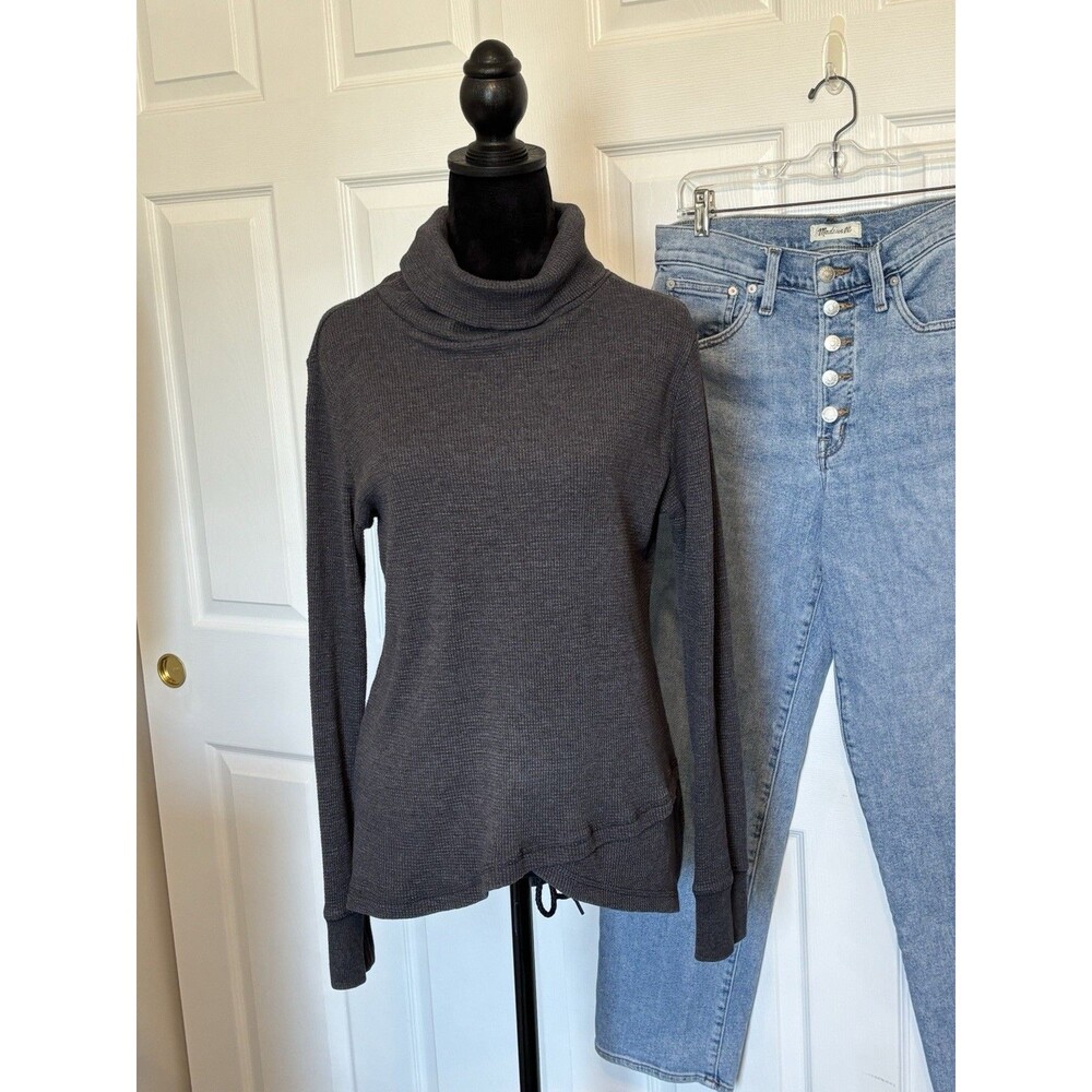 Eddie Bauer Asymmetric Cotton Turtleneck Sweater Thermal Waffle Women's Medium
